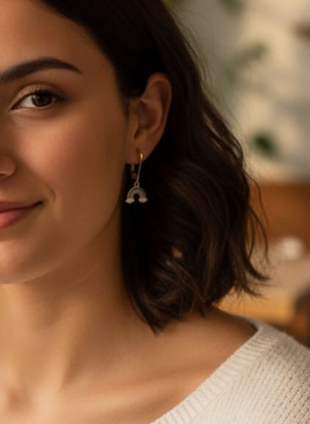 925 Ayar Gökkuşağı Özel Lazerli Küpe.Gökkuşağı Altın Model Küpe