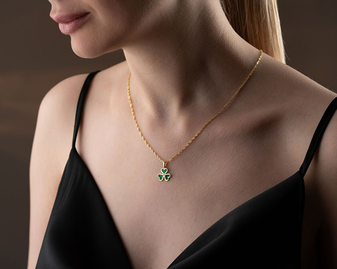 925 ayar özel 3 yaprak yonca pırlanta kolye<rose,gold,rodaj>