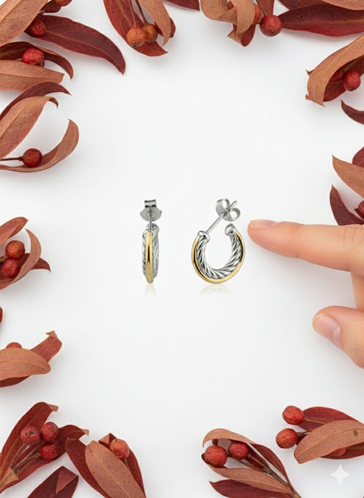 925 Ayar Burgulu Çift Renk İthal Halka Küpe