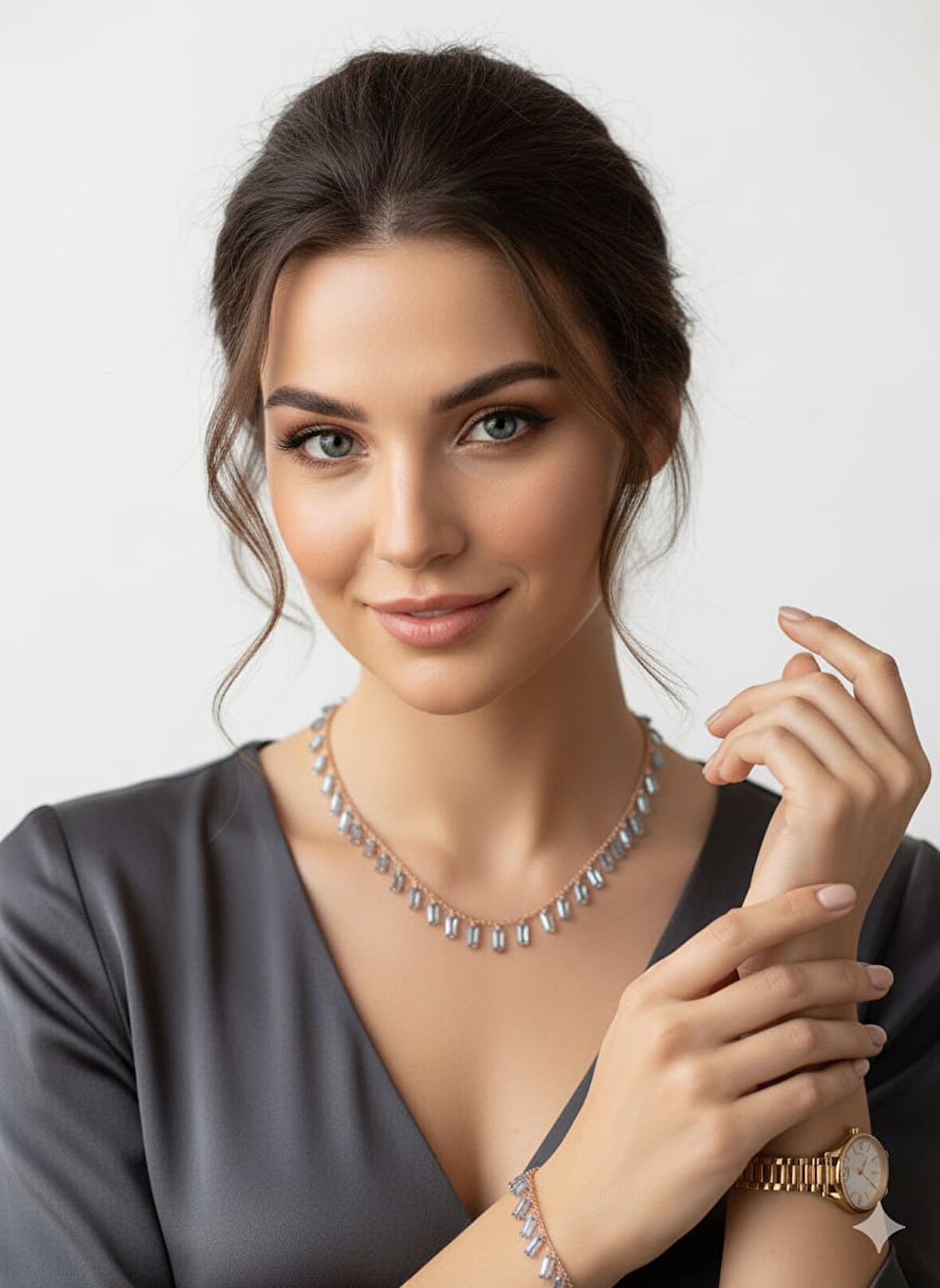 925 Ayar Papatya Silver Mistik Taşlı kolye bileklik set.rose.gold.rodaj