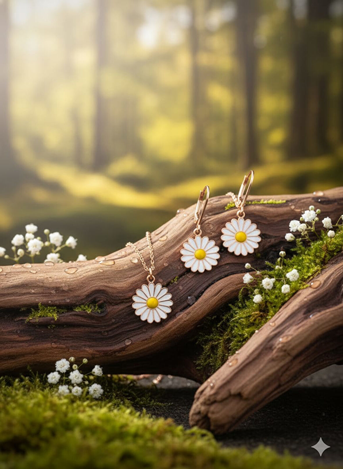 925 Ayar Papatya Silver Yılbaşı Özel Tasarım Papatya Kolye Küpe Set.rose.gold.rodaj