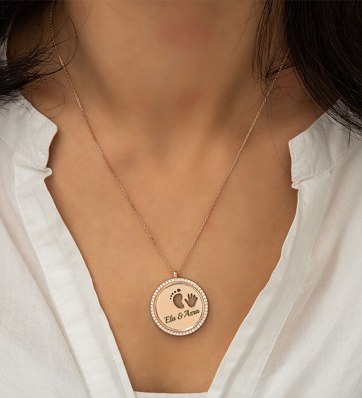 925 AYAR PAPATYA SİLVER GÜMÜŞ KOLYE ROSE- RODAJ-GOLD İLK ADIM KOLYESİ ANNE BEBEK KOLYE EL AYAK KOLYE 