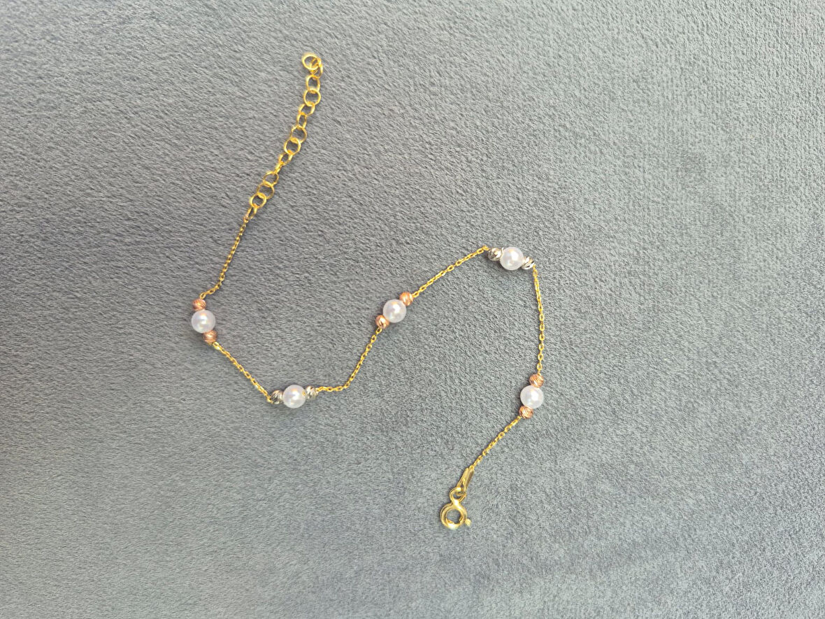 925 ayar papatya silver 3 renk incili dorica bileklik rose,gold,rodaj