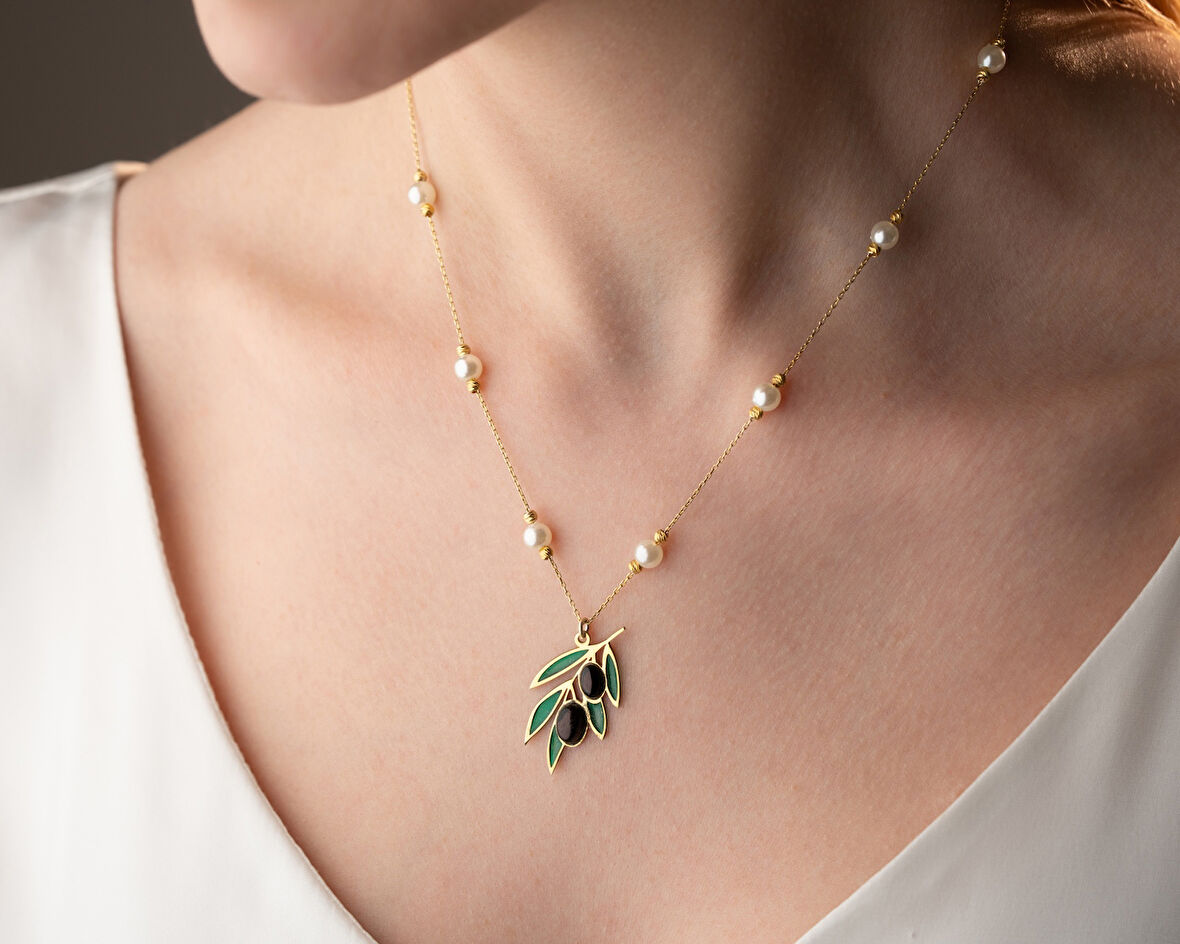 925 ayar papatya silver inci zeytin kolye<rose,gold,rodaj>