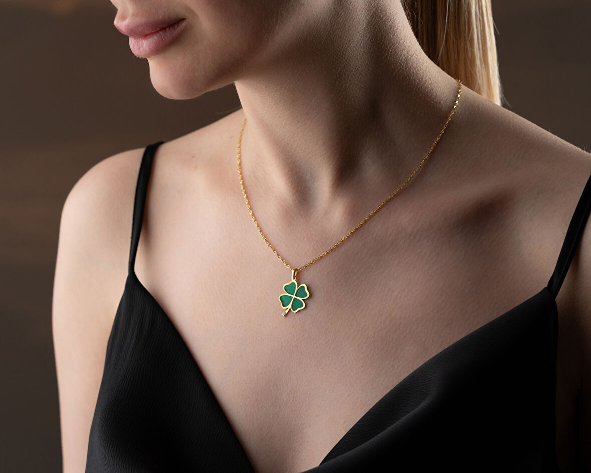 925 ayar pırlanta yonca kolye<rose,gold,rodaj<gümüş kolye