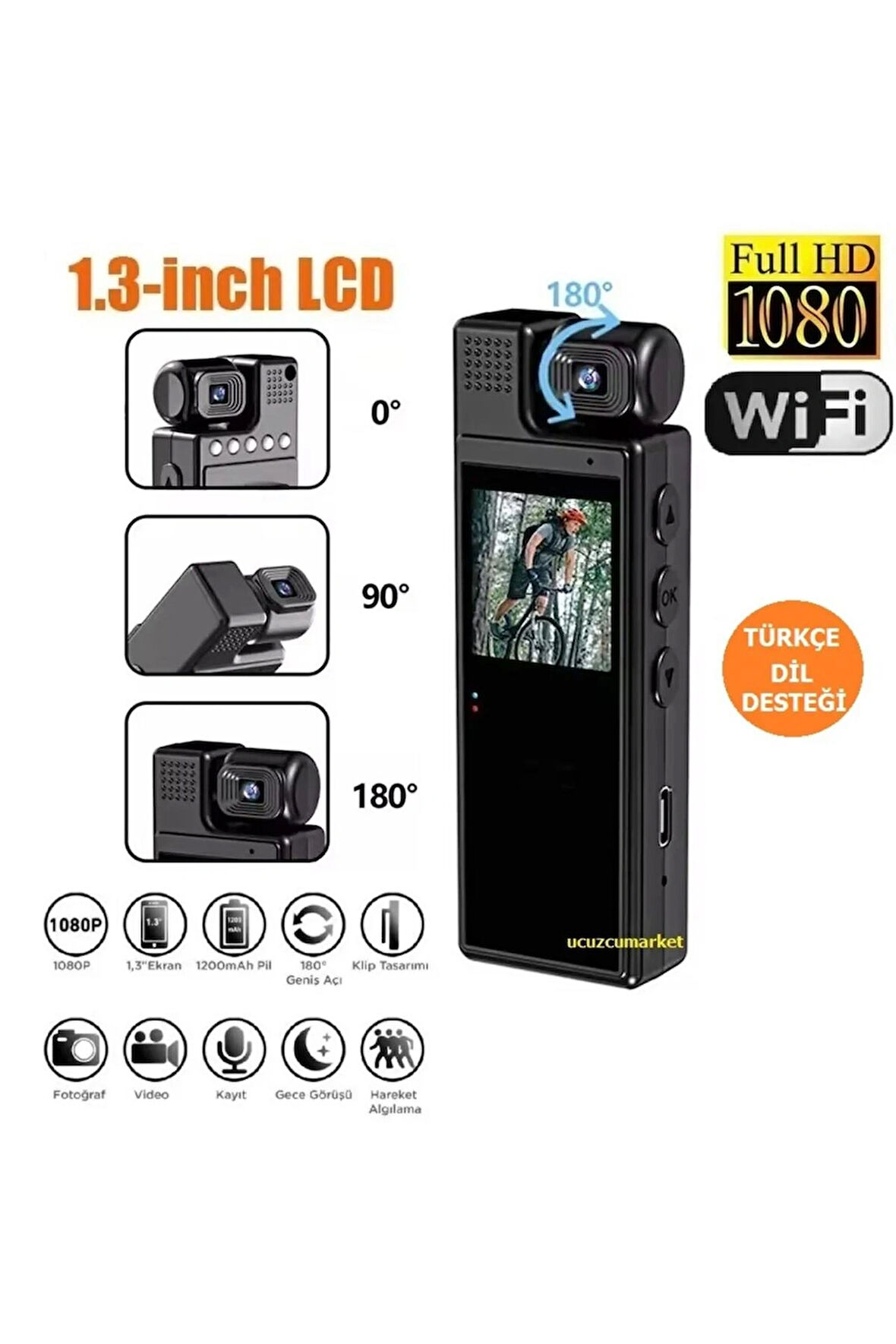 1.3 inç Ekran 1080 P Spor HD Wifi Özellikli Mini Kamera Taşınabilir Dijital Video Kaydedici