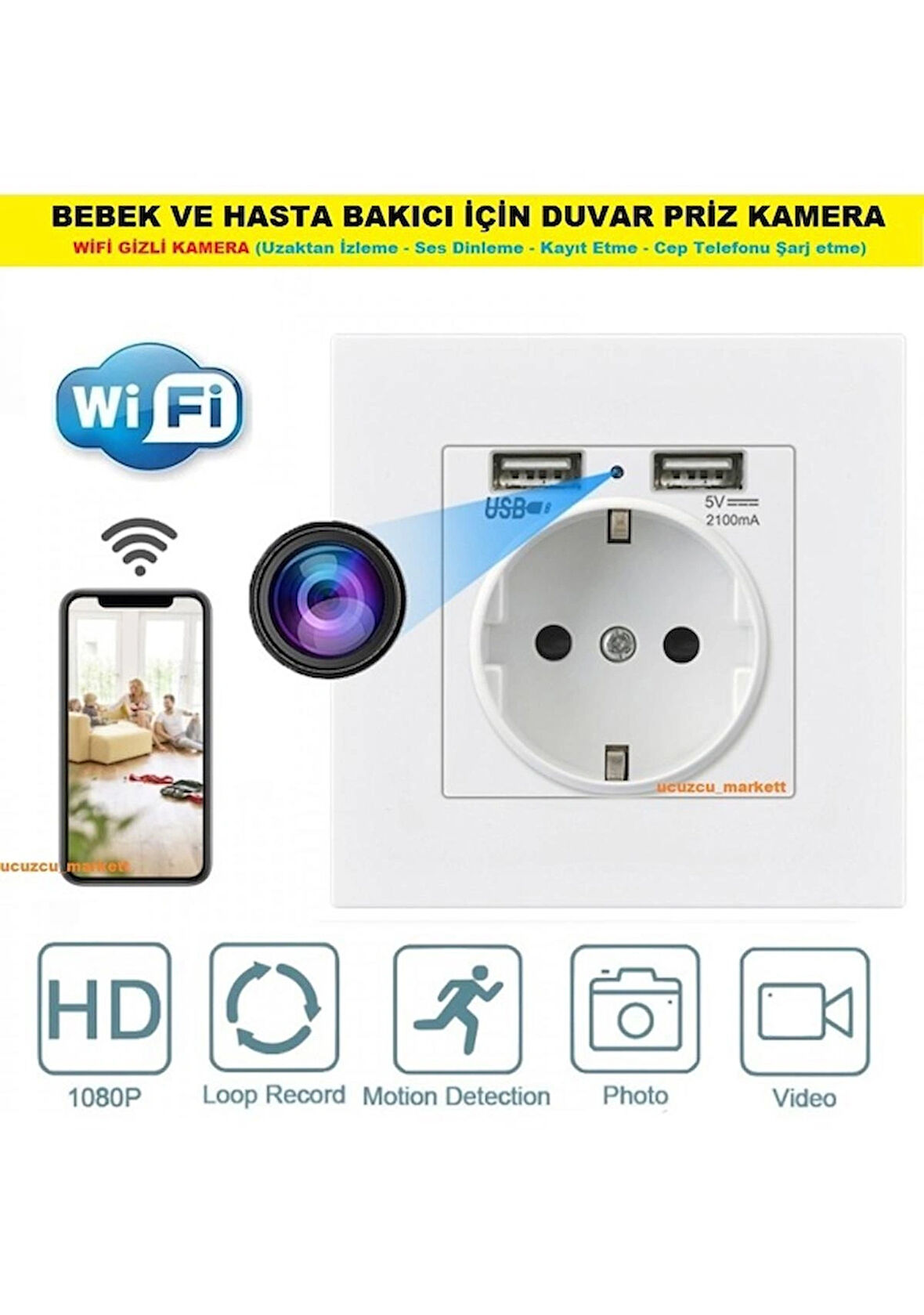 Bebek Ve Hasta Bakıcı Için Duvar Priz Güvenlik Kamera 