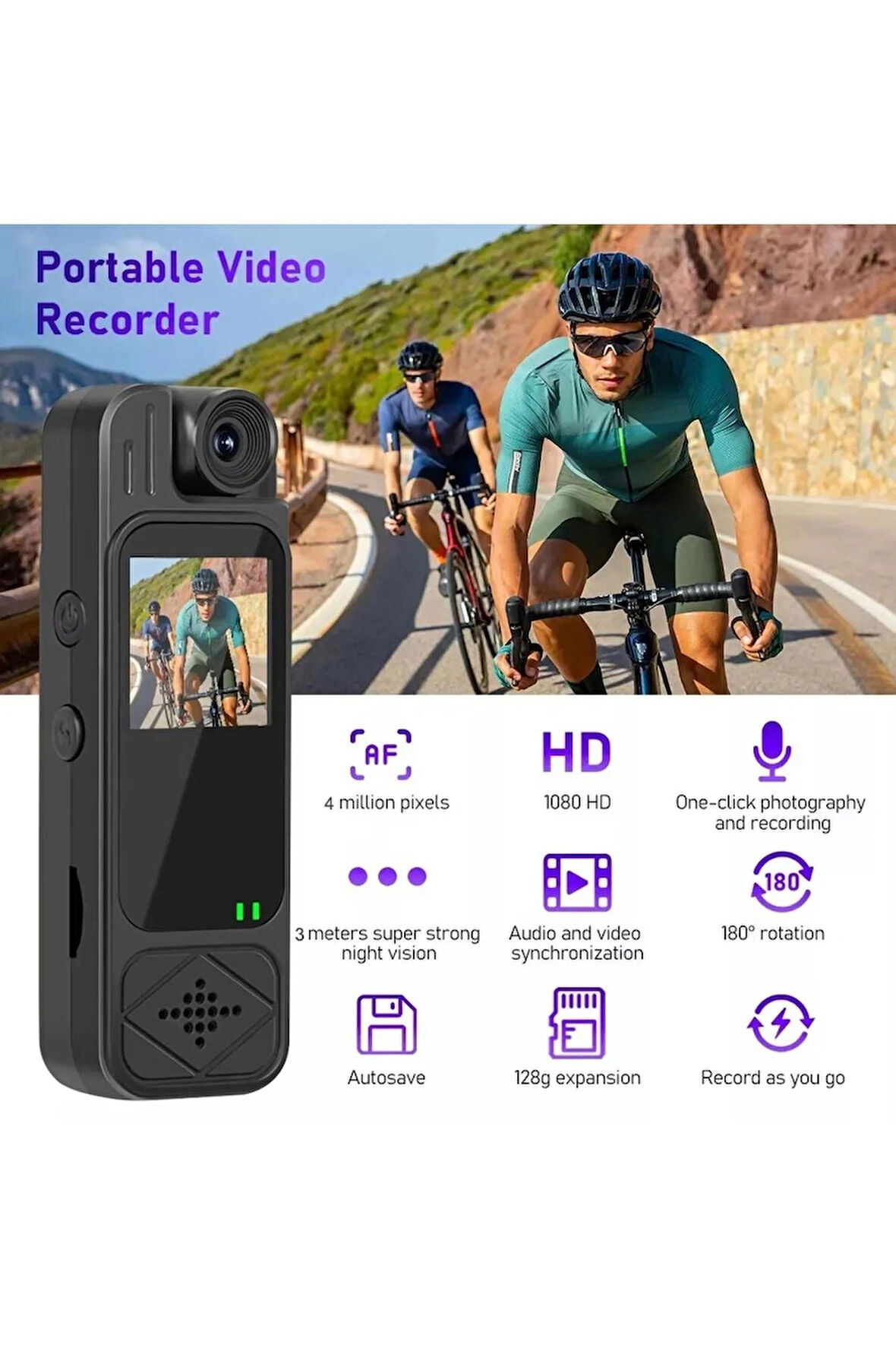 1.3 İnç HD Taşınabilir Kamera 1080P Güvenlik İçin Taşınabilir + Motor + Bisiklet + Doğa Kamerası 