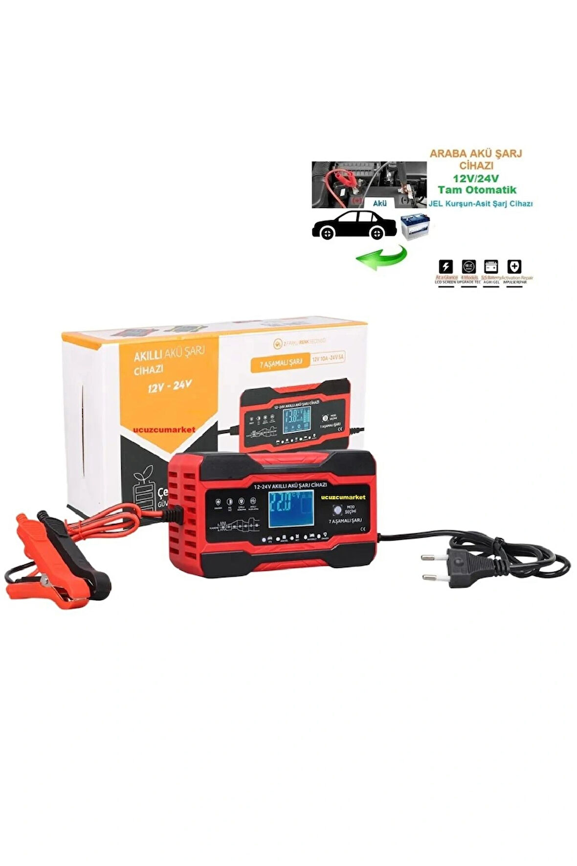 Araçlar İçin 10 Amper Led Göstergeli Akıllı Akü Şarj Cihaz 12v/24v Araçlar İçin