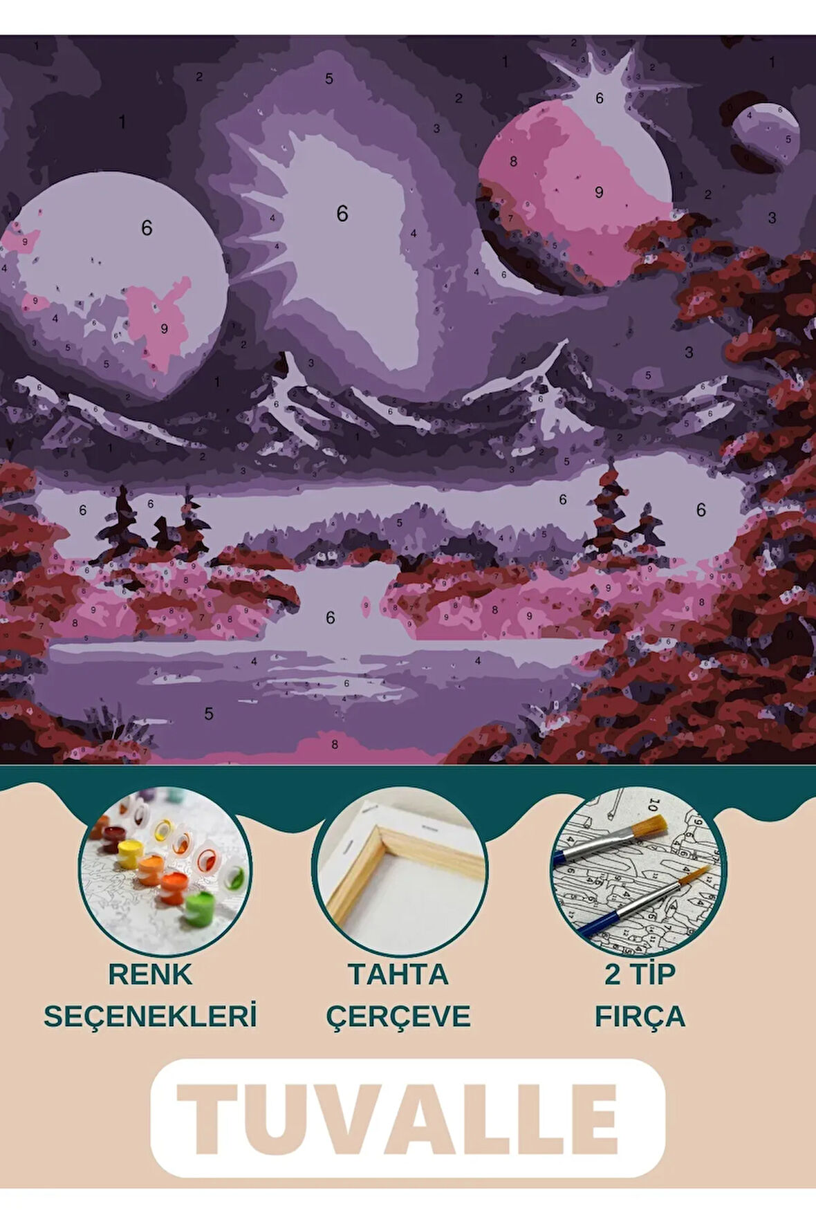 Uzayda Bir Bahar Sayılarla Boyama Seti, Hobi Seti, 40X50 Tablo, Fırça Boya Asma Aparatı Dahil, Doğa