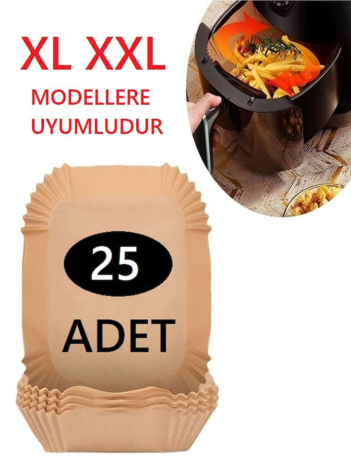 Büyük Boy Fritöz Pişirme Kağıdı Air Fryer Xl-xxl Tüm Markalara Uygun Kare Tabak Model 25 adet