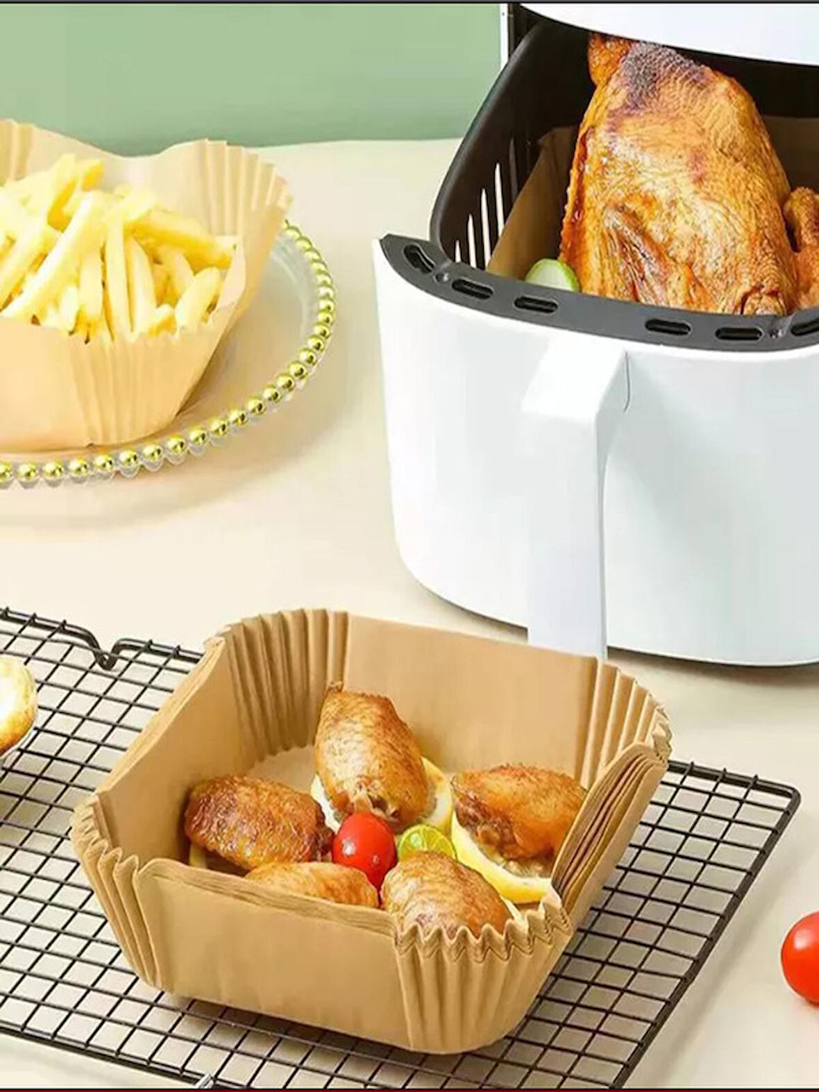 Xl Xxl  Airfryer Firitöz Pişirme Kağıdı Tüm Modellere Uygun 50 adet Yağlı kağıt