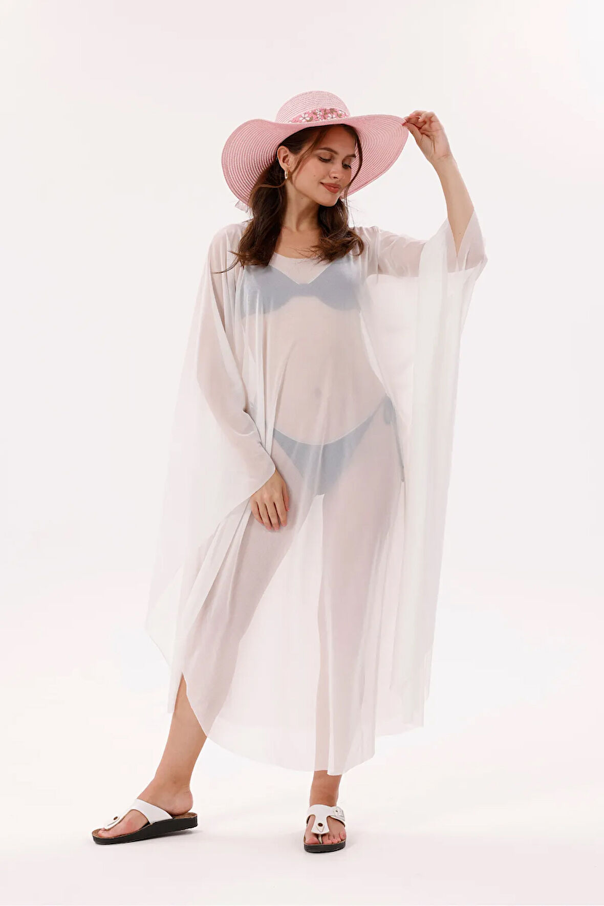 Kimono Pareo - Tesettür Pareo - Esnek Likralı Tül Beyaz 240x135 Cm
