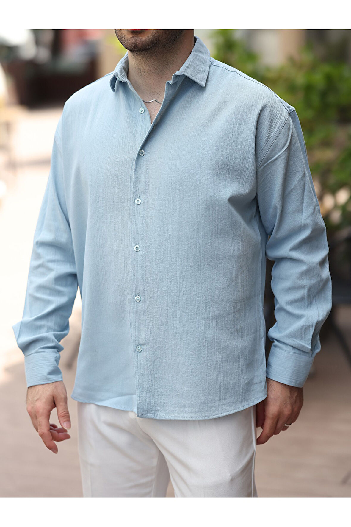 Erkek Relax Fit Muslin/Keten Gömlek