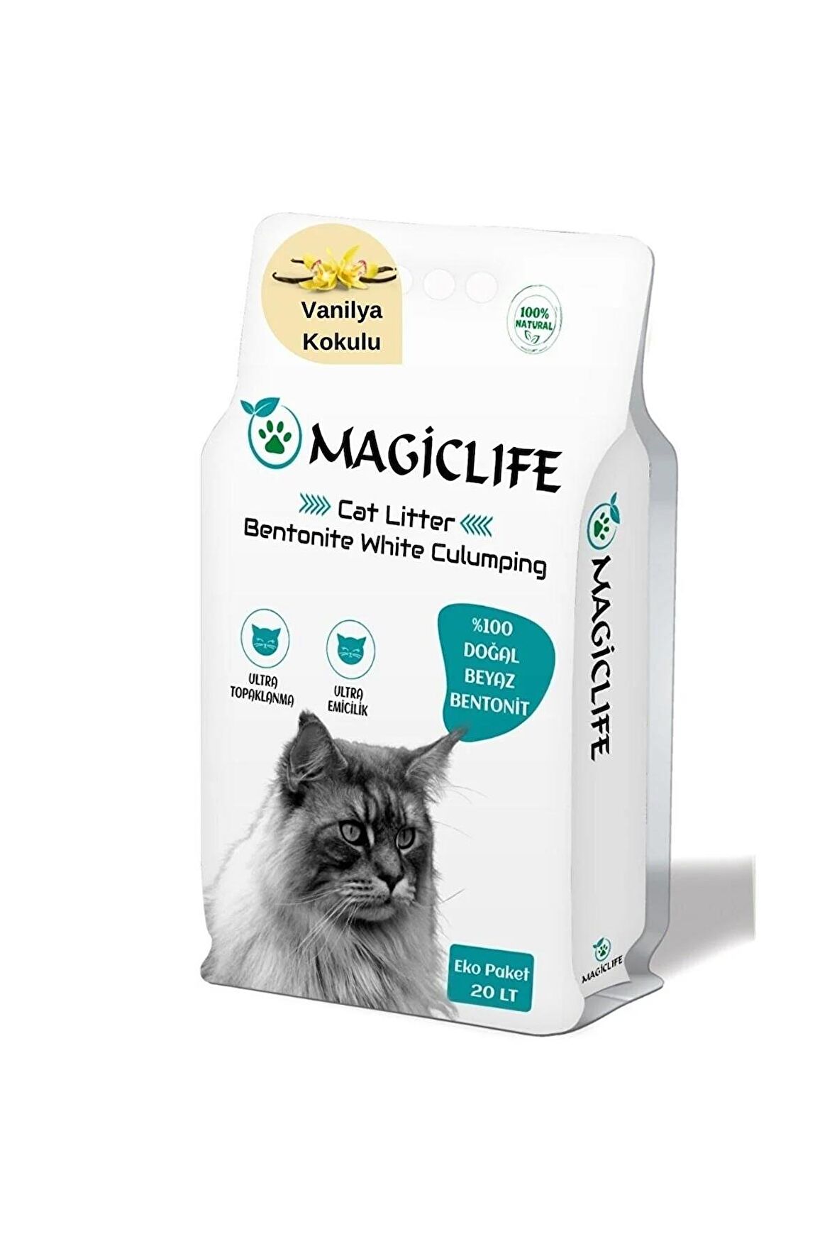 MAGIC LIFE 20 Lt Ince Tane Vanilya Kokulu Beyaz Kedi Kumu Ince Taneli