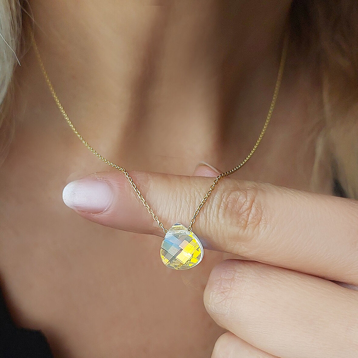 Vaoov 925 Ayar Gümüş Damla Şampanya Rengi Swarovski Taşlı Kolye