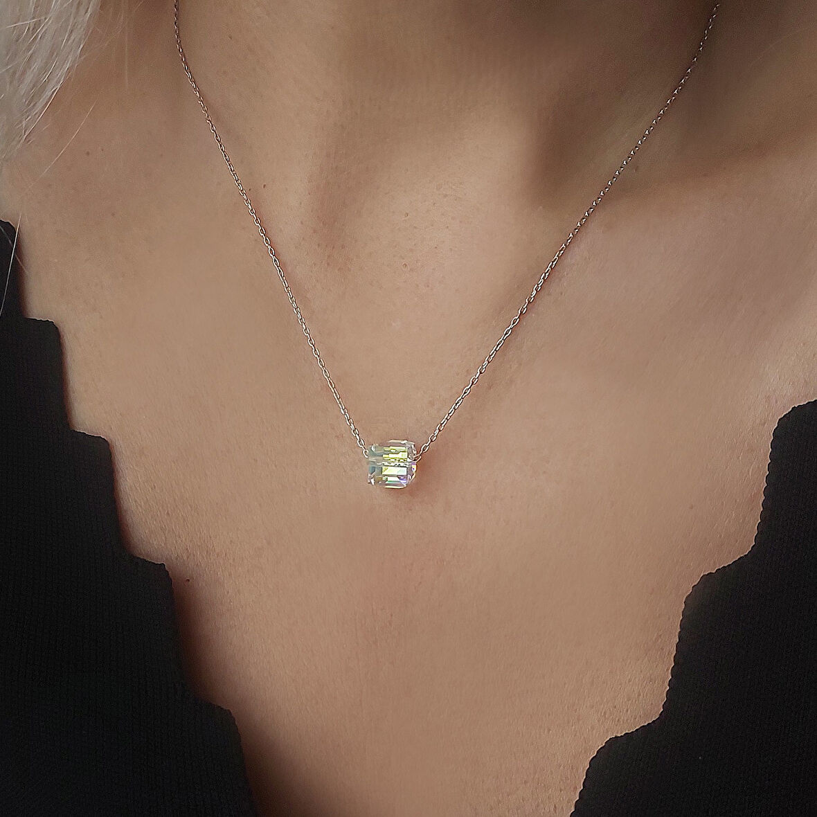 Vaoov 925 Ayar Gümüş Küp Swarovski Taşlı Kolye