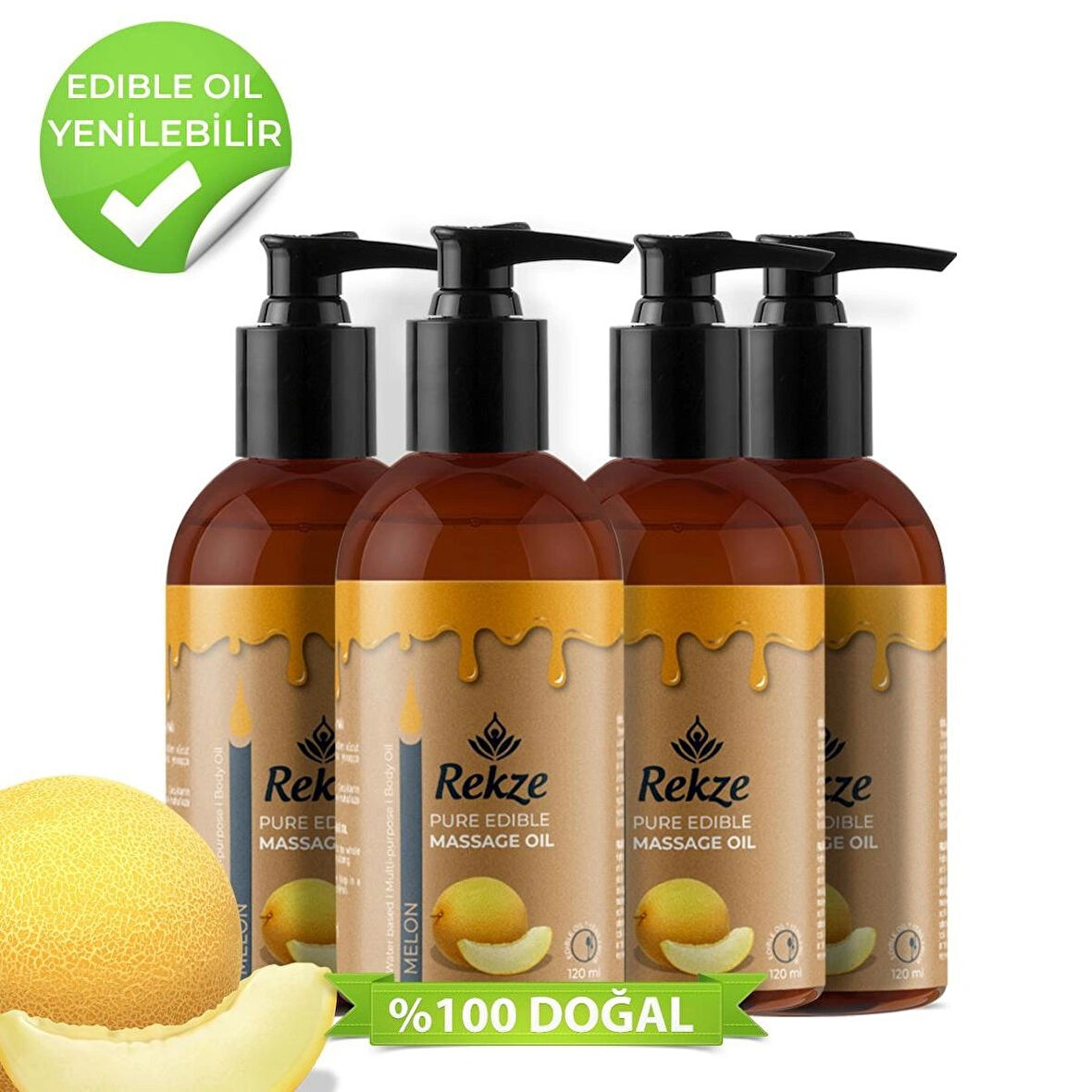Rekze 4 Adet Yenilir Erotik Vucut Masaj Yagı kavun 120 ml