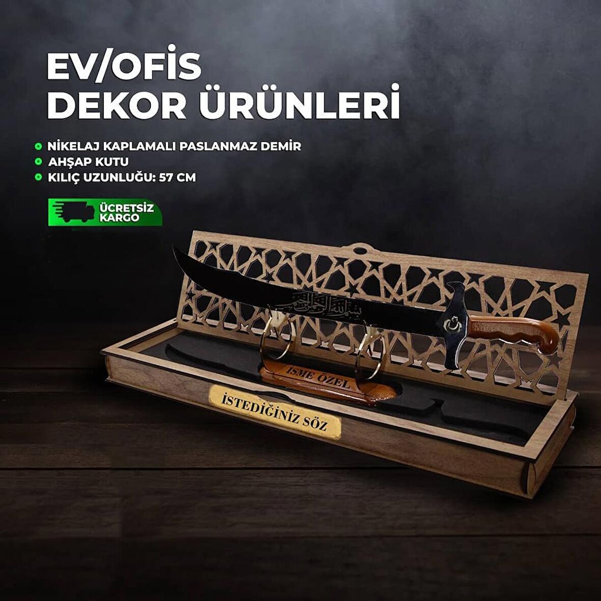 Sencer Model Dekoratif Ahşap Kutulu Sencer Kılıcı (57 cm) -KLC-2