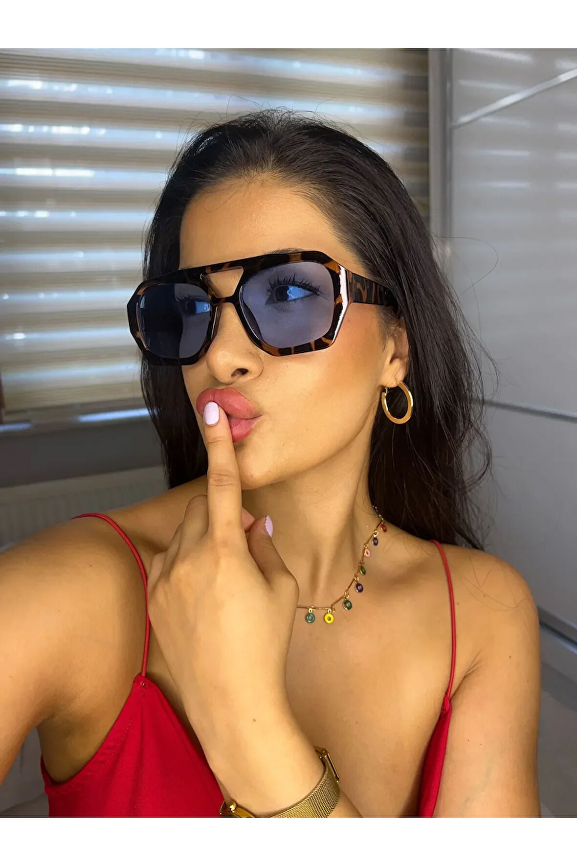 Vehla Leopar Desen Mavi Renk Trend Gözlük Güneş Gözlüğü Renkli Cam Yeni Sezon Büyük Gözlük