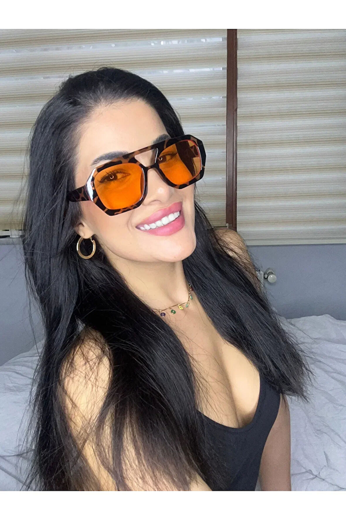 Vehla Leopar Desen Turuncu Renk Trend Gözlük Güneş Gözlüğü Renkli Cam Yeni Sezon Büyük Gözlük