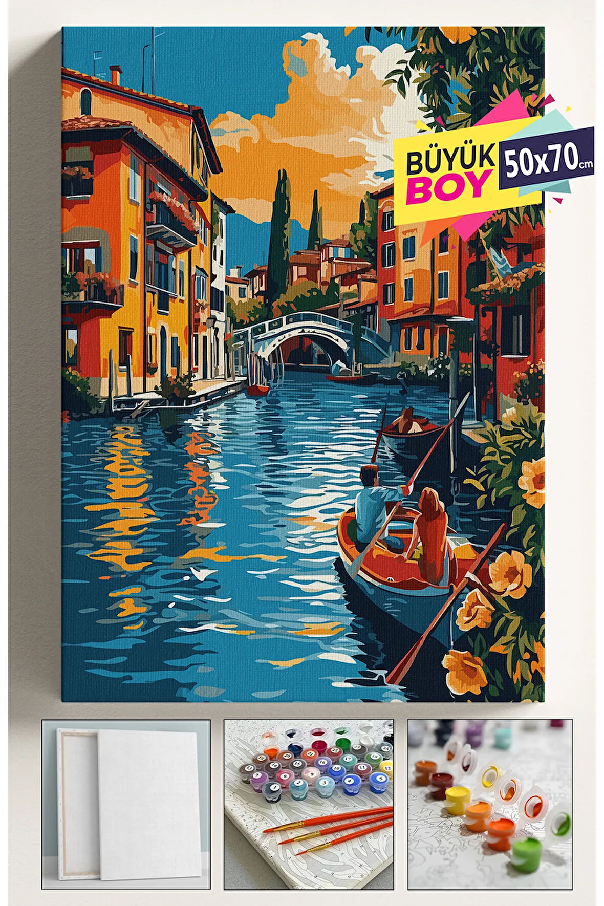 Sayılarla Boyama Seti Numaralı Tuval Fırça Boya Dahil Kasnaklı Set 50x70 Cm - VENEDİK KÖPRÜ