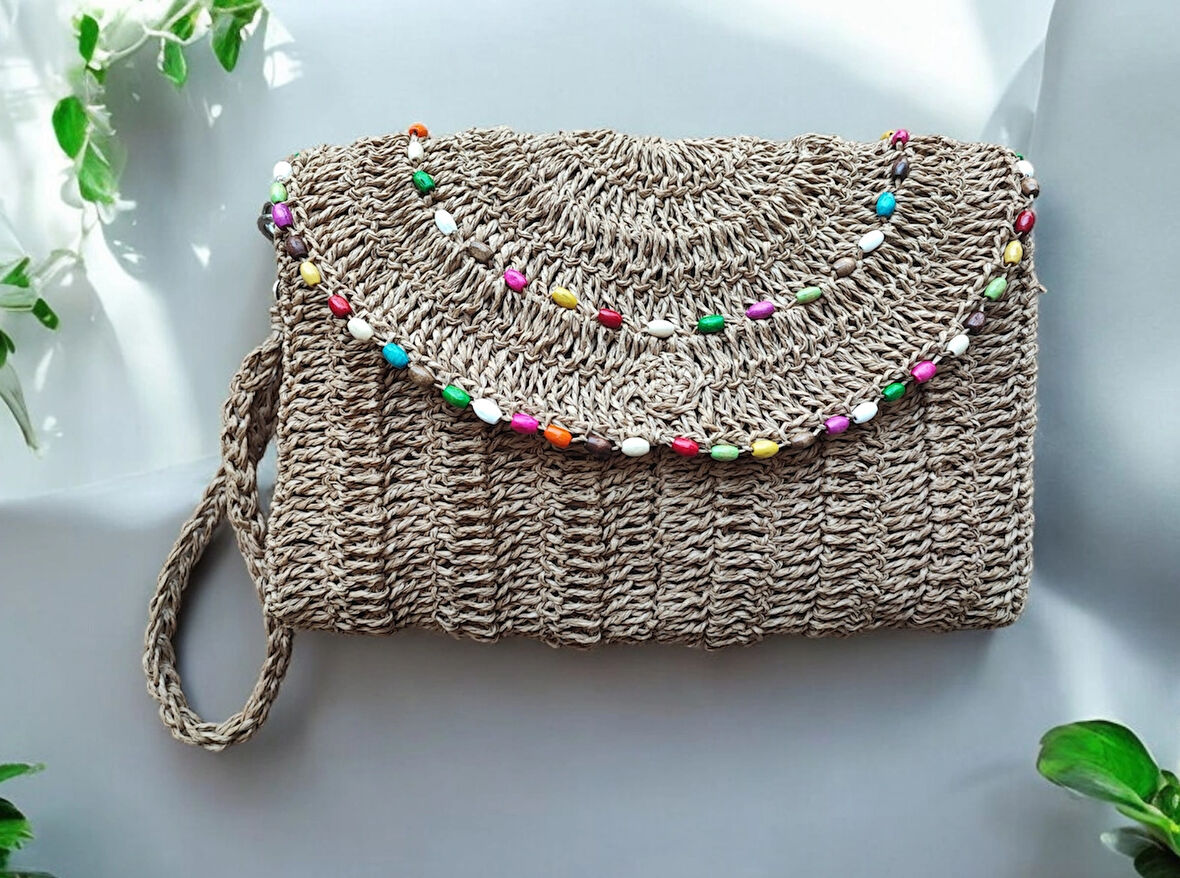 El Yapımı Boncuklu Kadın Porföy Clutch El Çantası