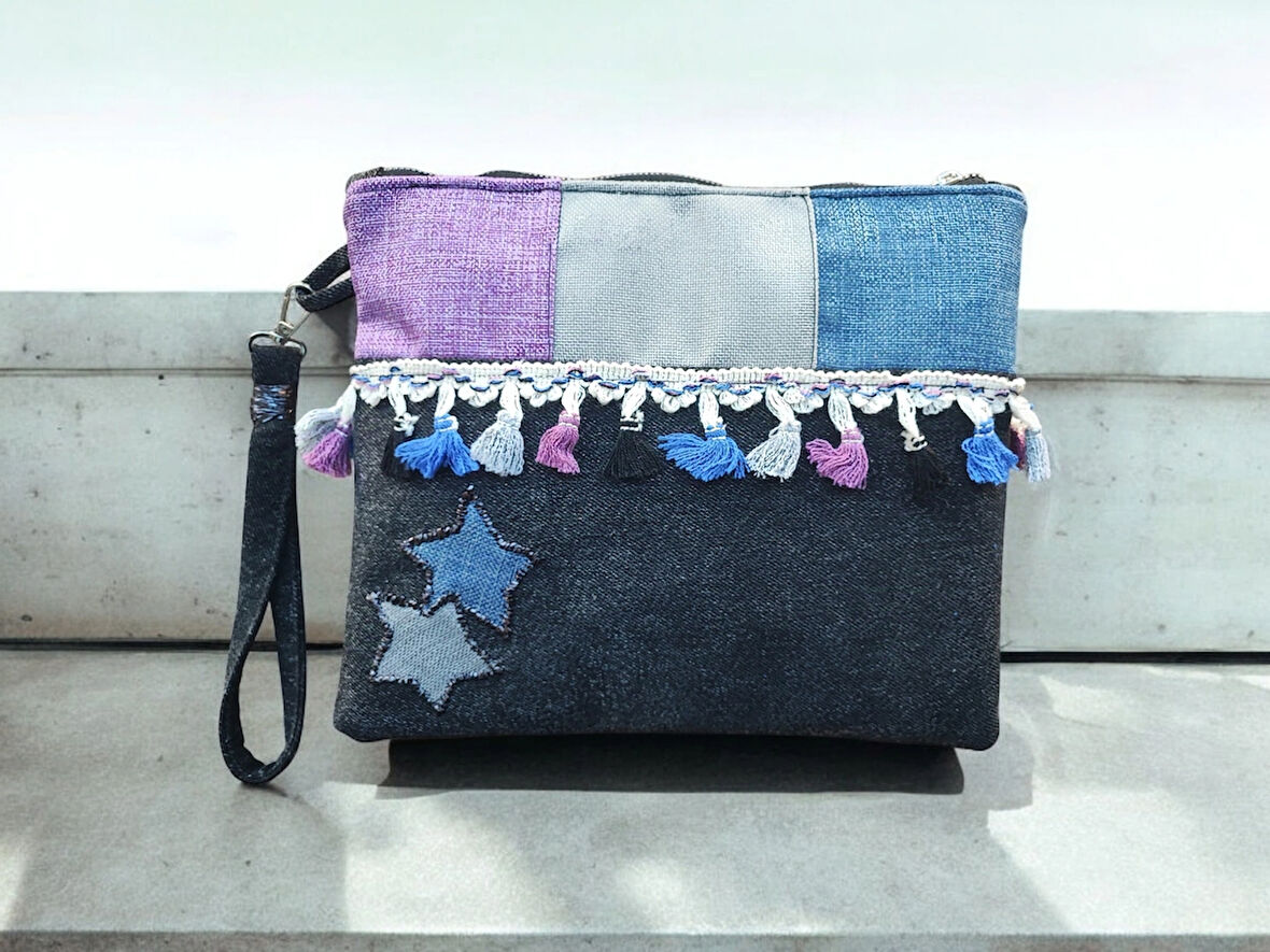 El Yapımı İşlemeli Kadın Portföy Clutch El Çantası 