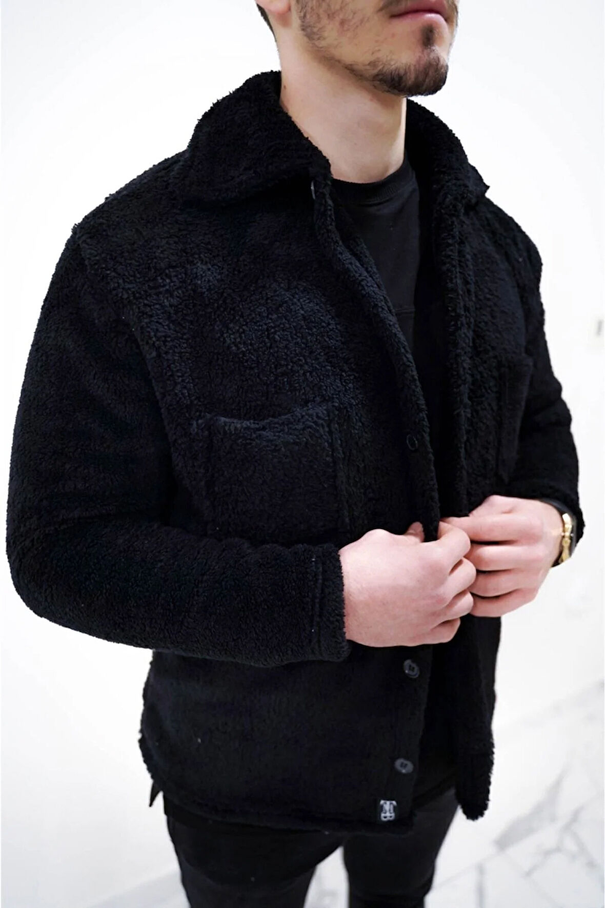 Unisex Siyah Peluş Ceket