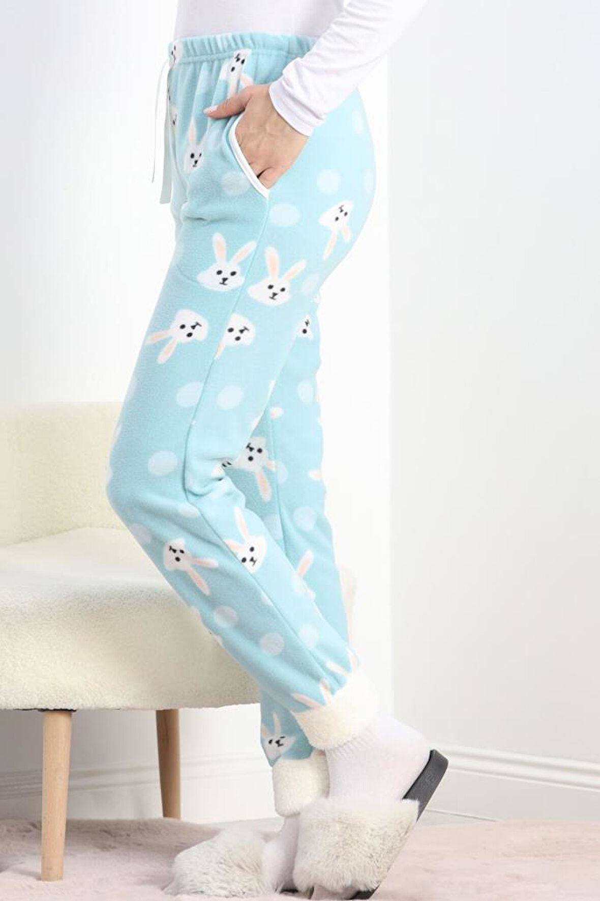 SBN Kadın Paçası Peluşlu Polar Cepli Pijama Altı Mint