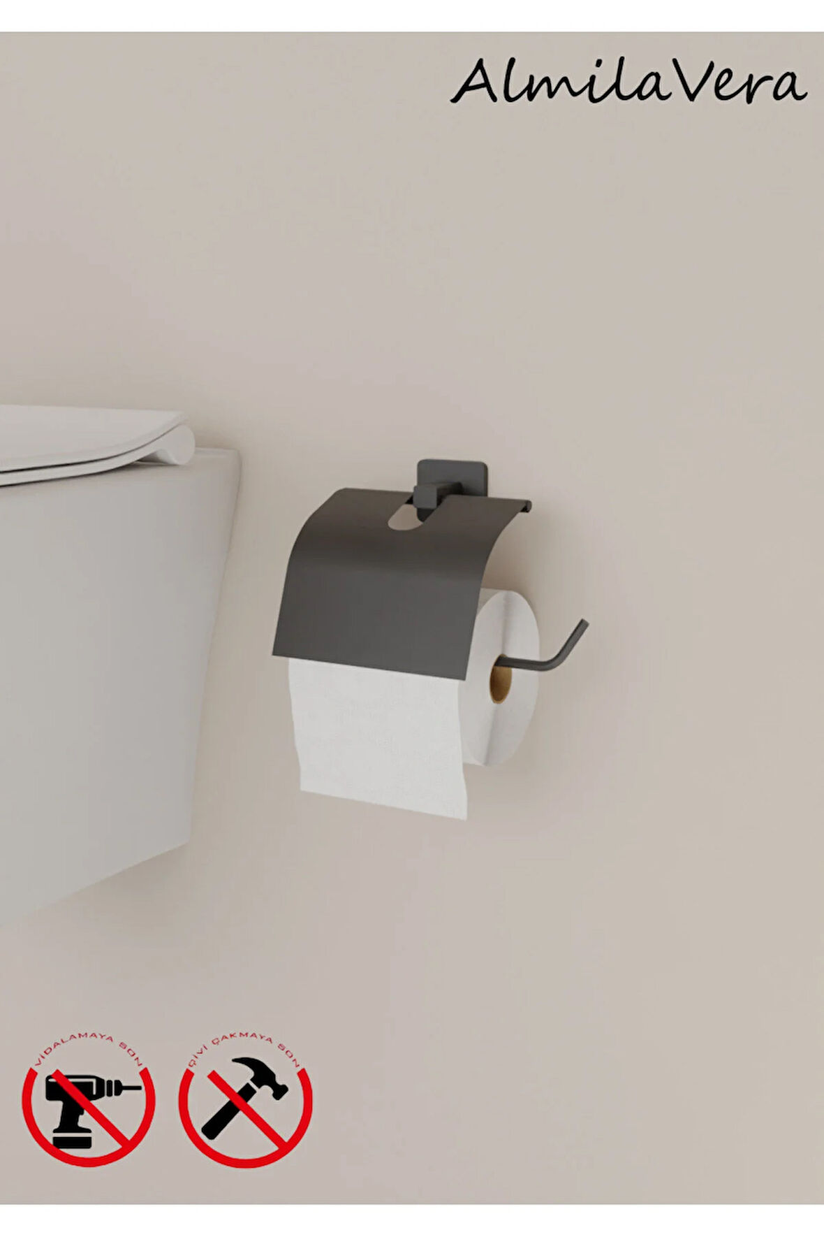 Siyah Yapışkanlı Kare Kapaklı Tuvalet Kağıtlık Wc Kağıtlık