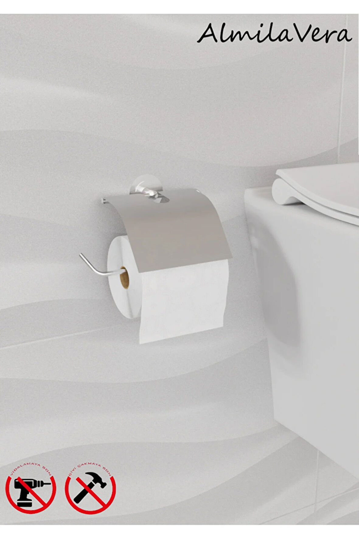 Güçlü Garantili Yapışkanlı 5 mm Krom-Gümüş Kapaklı Tuvalet Kağıtlık Wc Askısı