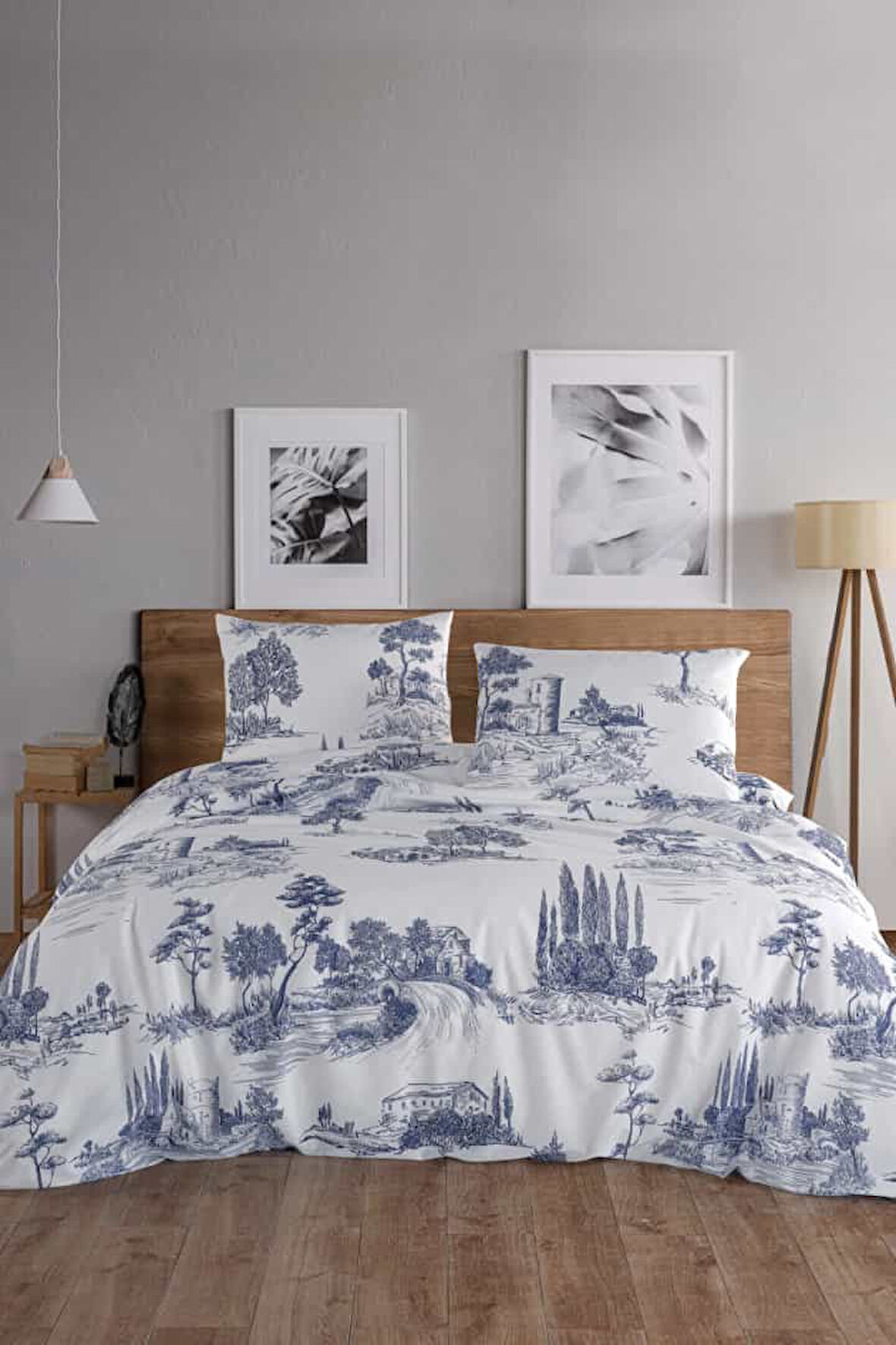 Vintage Blu %100 Pamuk Çift Kişilik Nevresim Takımı