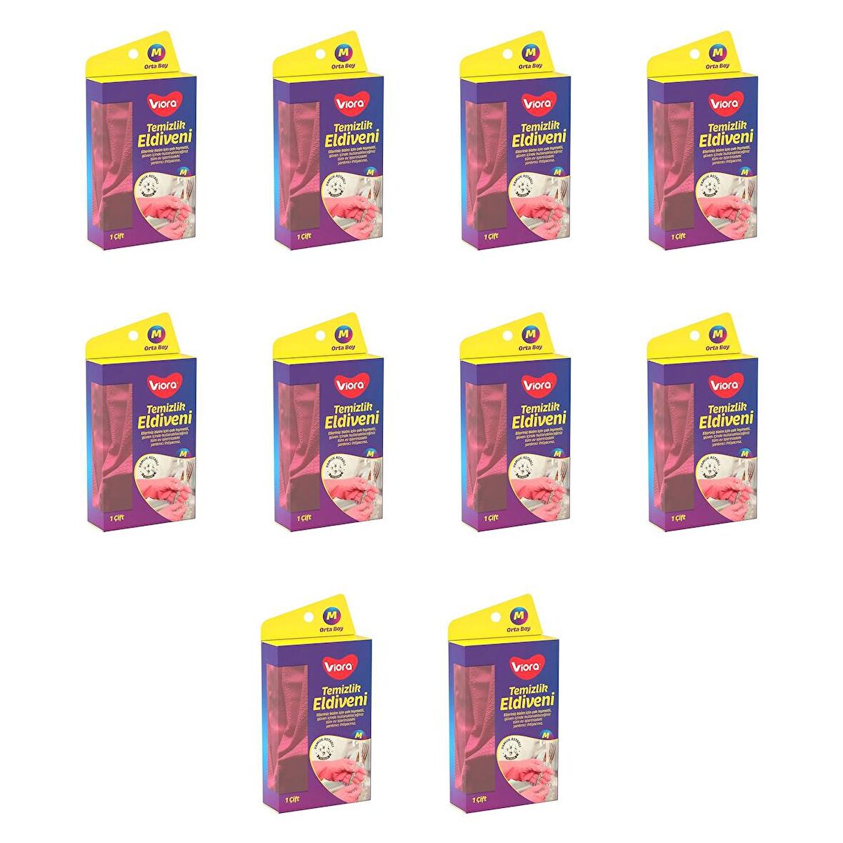 Viora Lateks Temizlik Bulaşık Eldiveni - Orta Boy - Medium - 8-8,5 - Pembe - 10 Paket