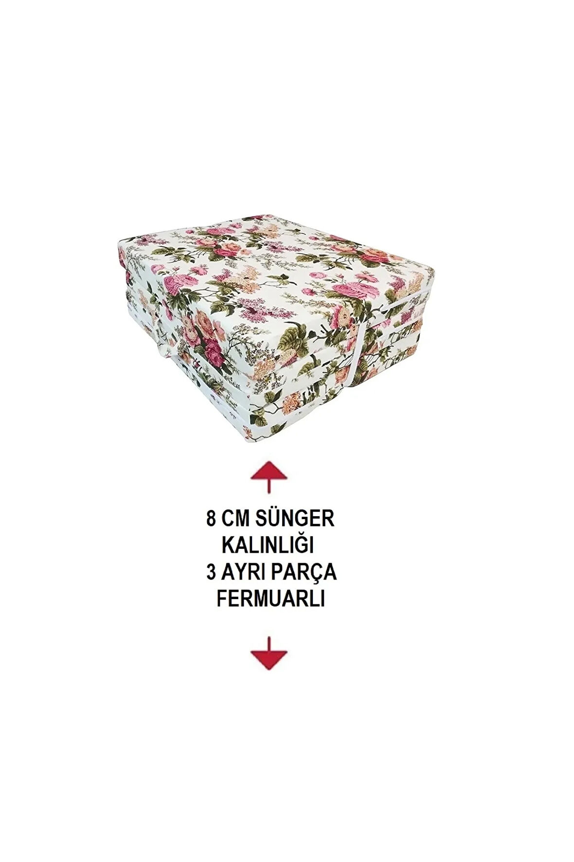 Katlanır Yer Yatağı Sünger Yatak 80x180 Ingiliz Gülü 8 Cm
