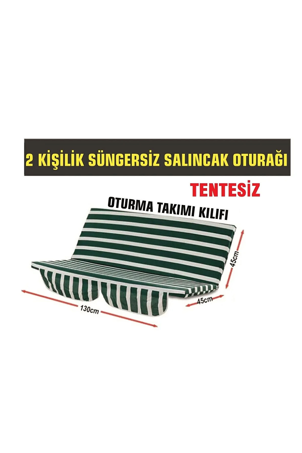 2 Kişilik Salıncak Oturağı (yeşil-beyaz) Bahçe Salıncağı Oturağı(süngersiz Tentesiz)