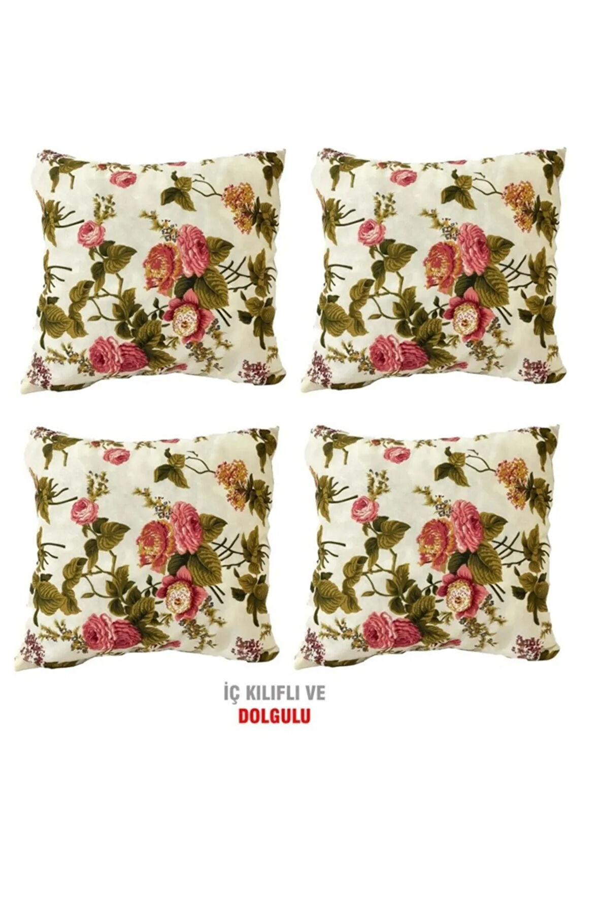 Kırlent Yastık Dolgulu Fermuarlı Vip Yastık 4 Adet-43x43 Cm(ingiliz Gülü)
