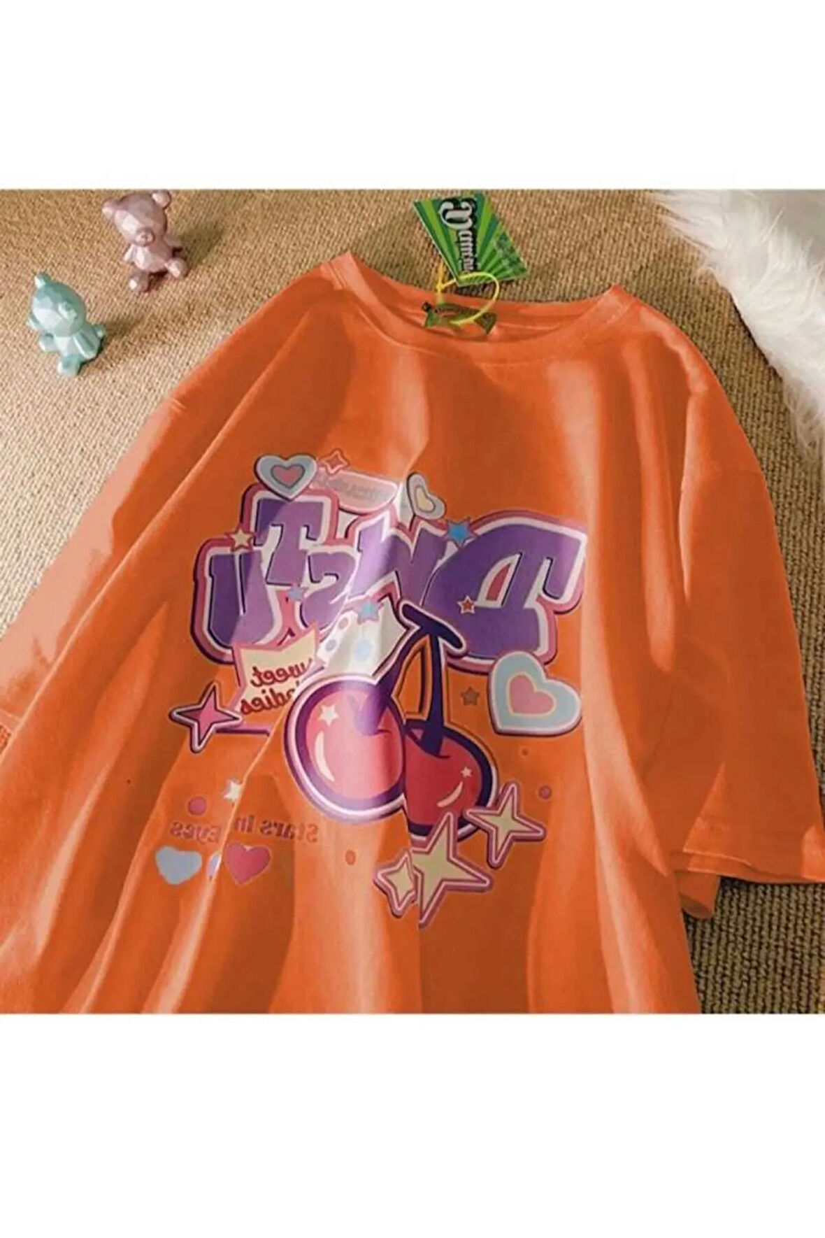 malkoçbey vişne baskılı oversize unisex basic t-şhirt