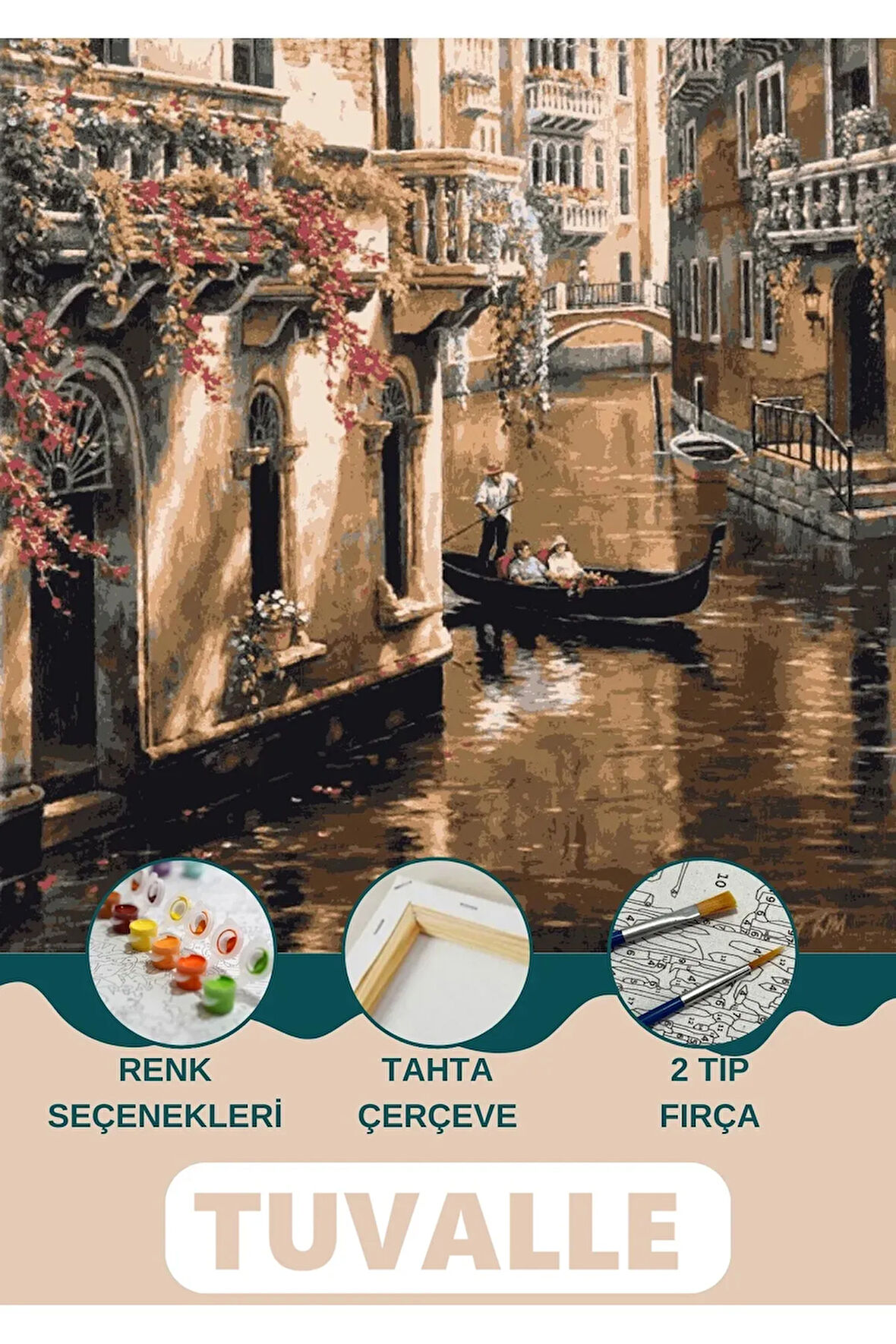 Venedik Sayılarla Boyama Seti, Hobi Seti, 40x50 Tablo, Fırça Boya Asma Aparatı Dahil, Doğa, Şehir