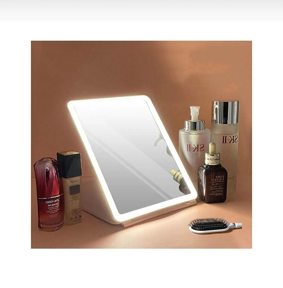sonx Dokunmatik Led Işıklı Usbli Dikdörtgen katlanabilir Masa Üstü Ledli Makyaj Aynası