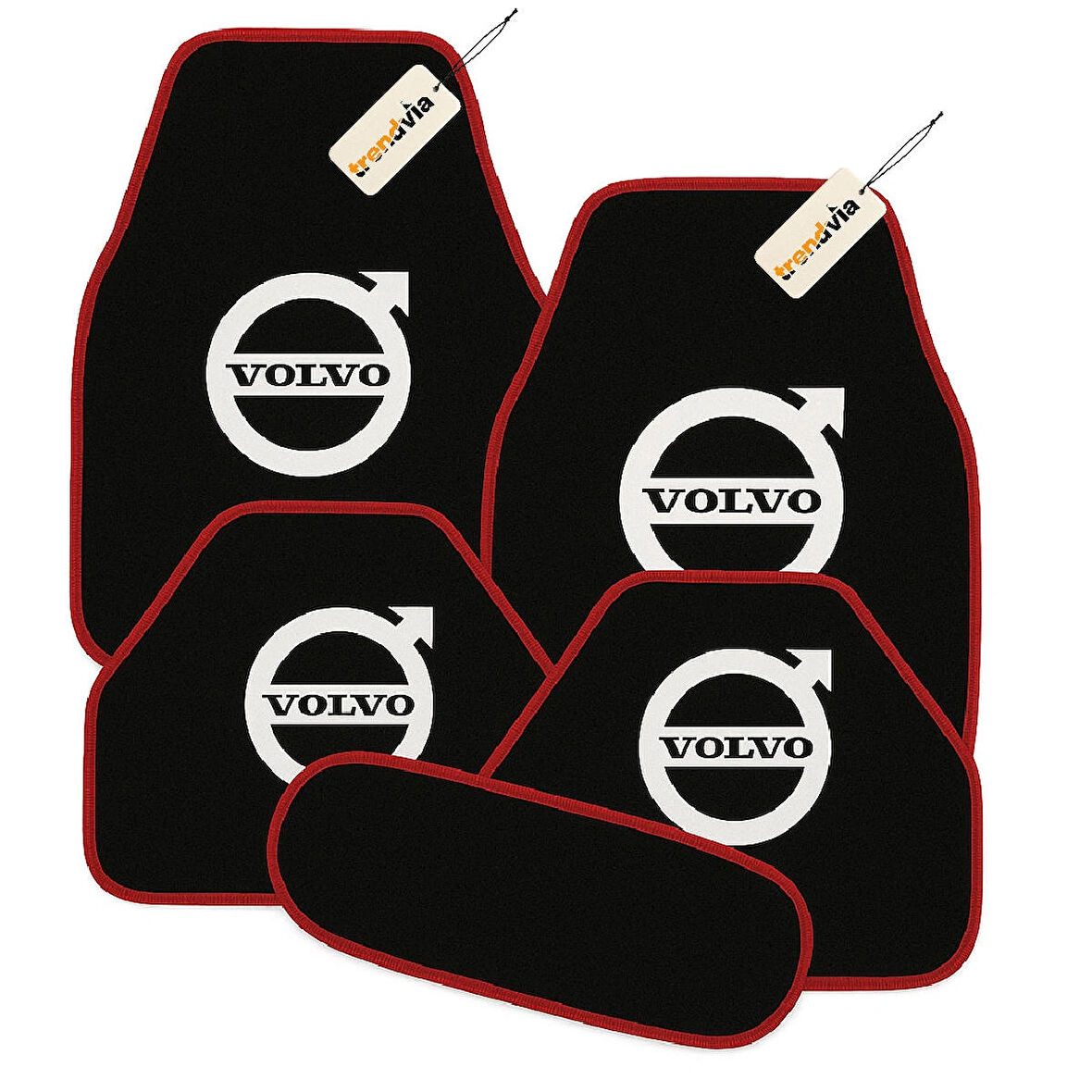 Siyah Kırmızı Renk Volvo Logolu Kaymaz Oto Halı Paspas Takımı 5 Parça – Şık ve Dayanıklı Araç İçi Zemin Koruma Seti