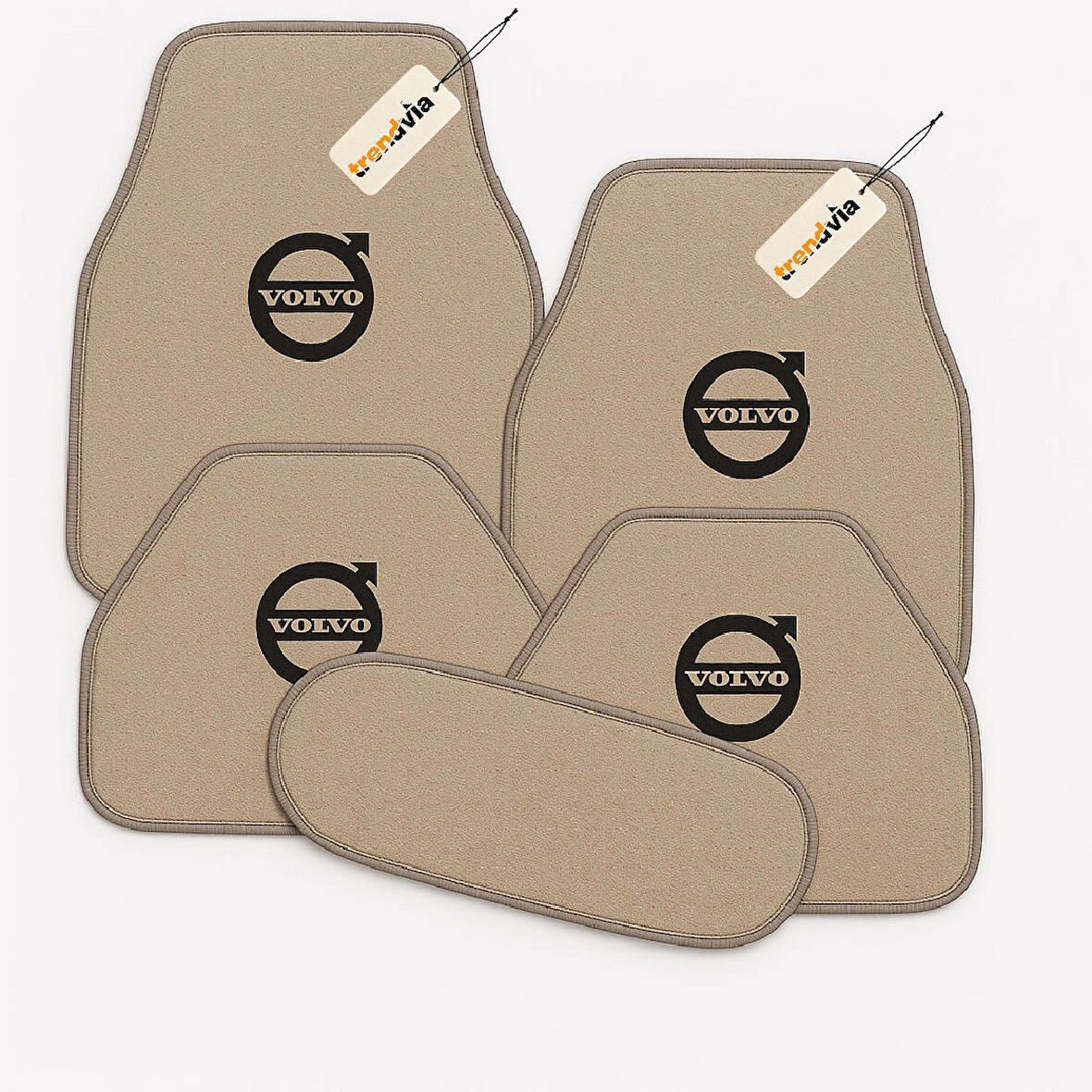 Bej Renk Volvo Logolu Kaymaz Oto Halı Paspas Takımı 5 Parça – Şık ve Dayanıklı Araç İçi Zemin Koruma Seti