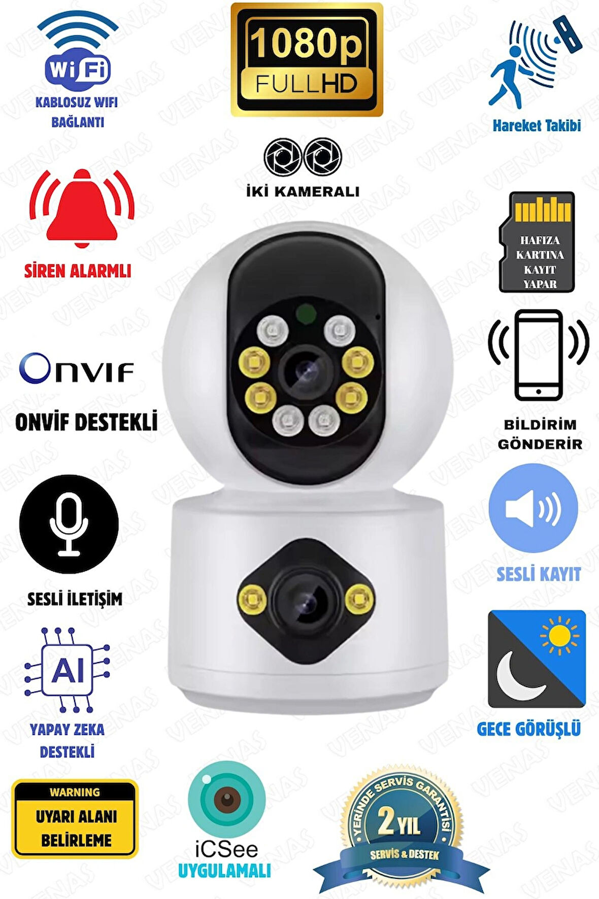 Gece Renkli Görüşlü 6MP Full HD Çift Kameralı Bebek, Bakıcı ve Evcil Hayvan Takip Kamerası