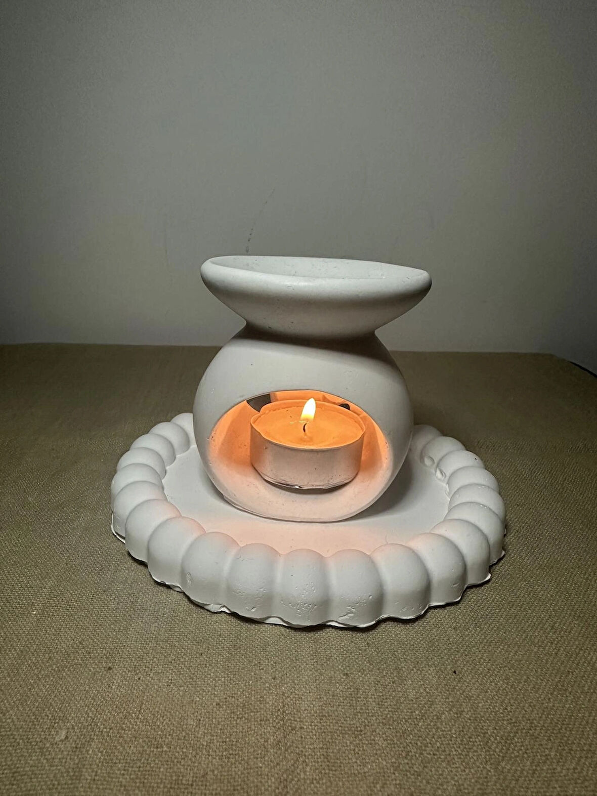  3lü Hediyelik,dekoratif Set, Mumluk Buhardanlık, Tepsi, 1 Tealight Mum