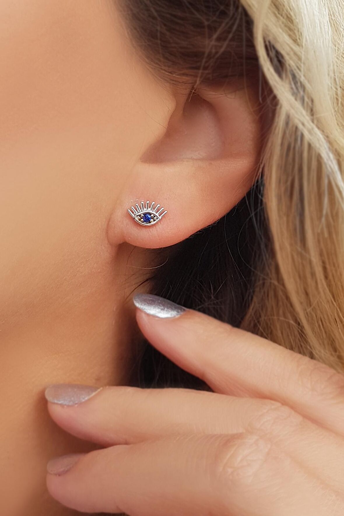 Vaoov 925 Ayar Gümüş Taşlı Göz Küpe