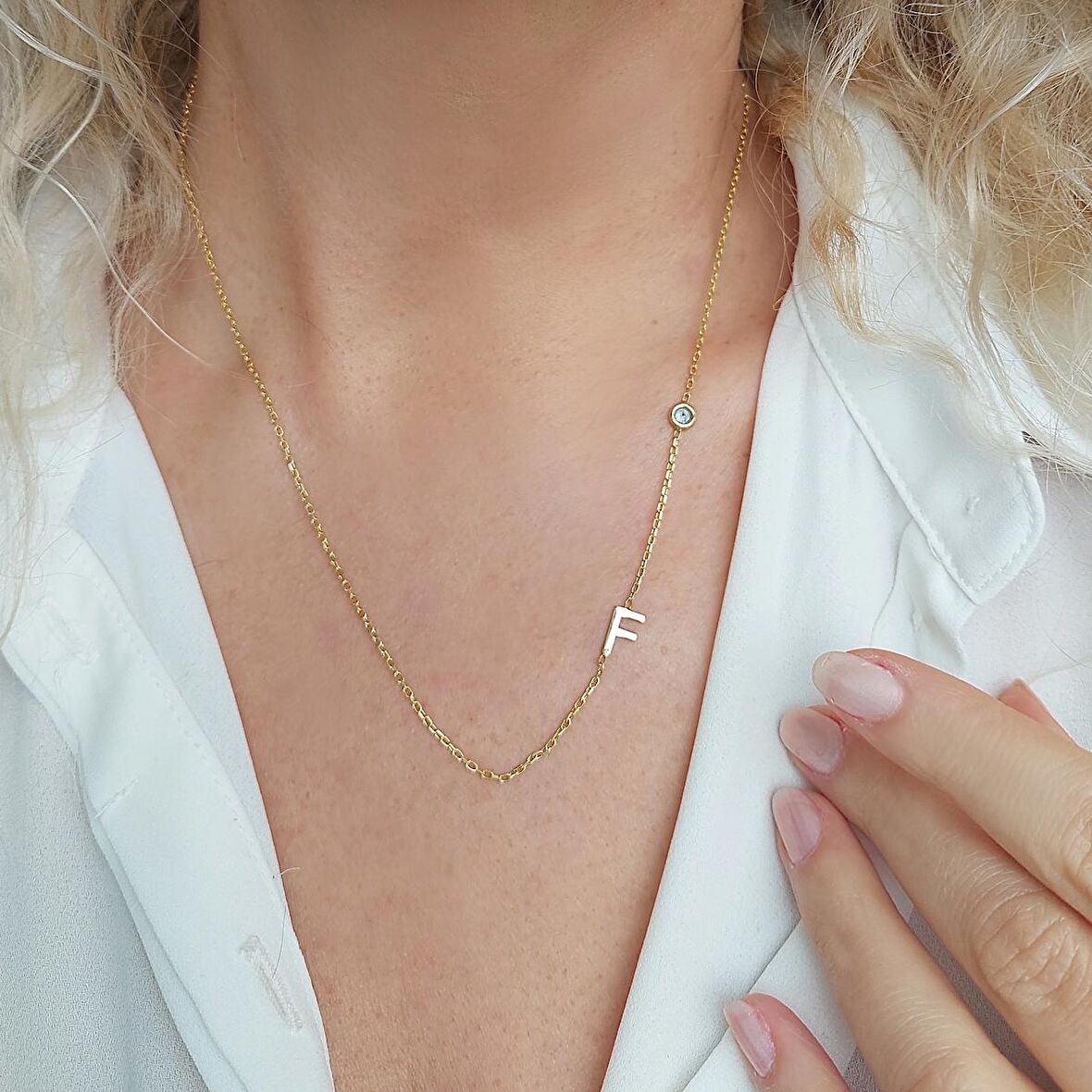 925 Ayar Gümüş Doğum Taşı Harf Kolye