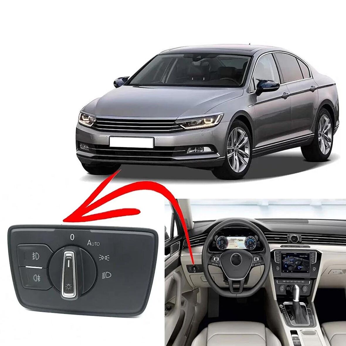 VW PASSAT B8 KROM FAR ANAHTARI OTOAMTİK DEVRELİ 4PİN 2014 ÜZERİ