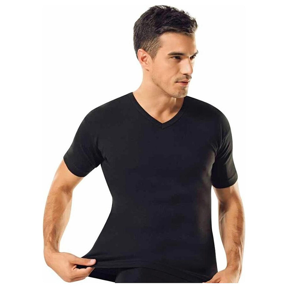 Tutku 3 Adet Siyah Renk V Yaka Atlet Fanile