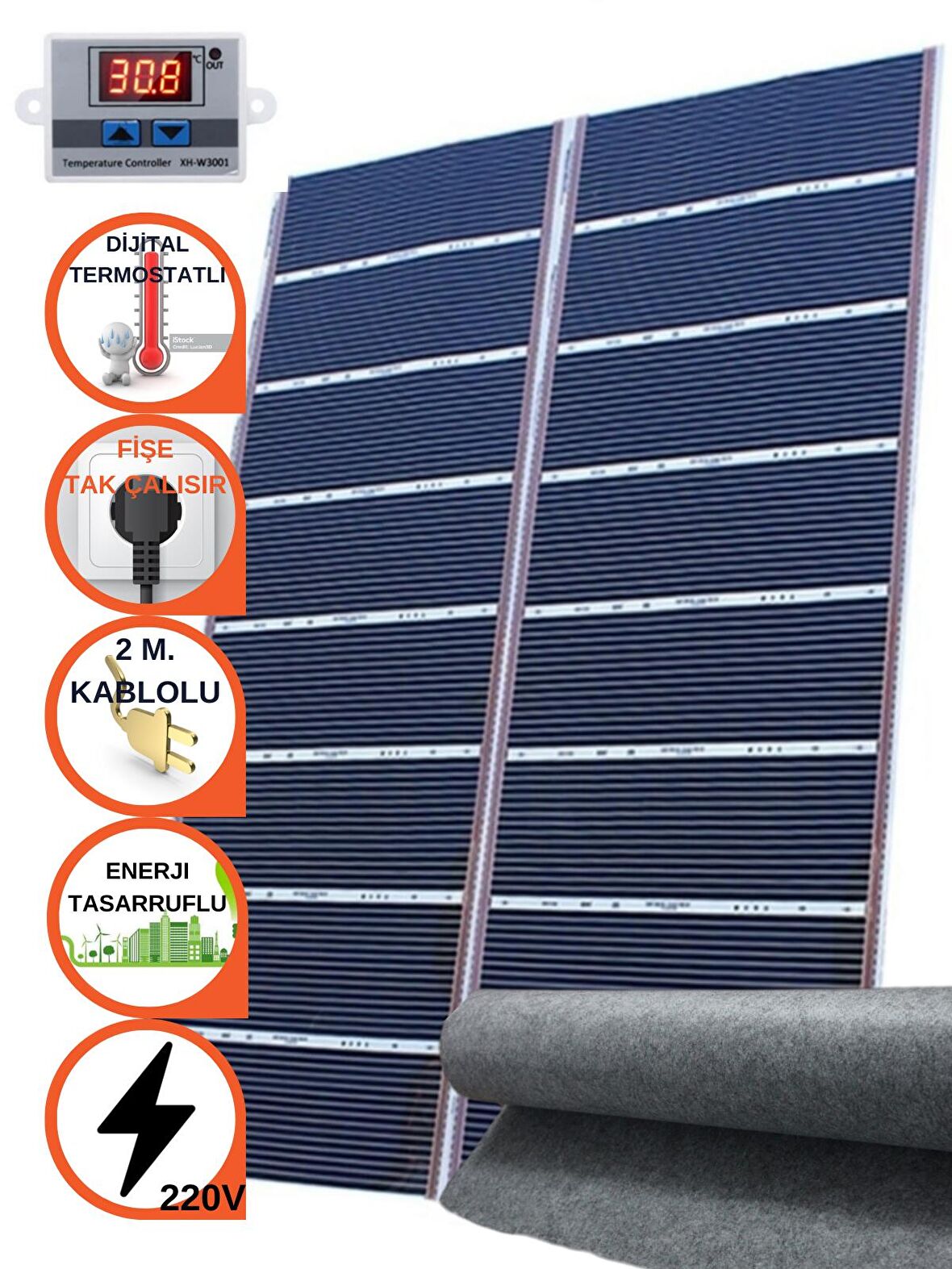160cmx400cm Karbon Film Isıtıcı Dijital Termostatlı Keçeli Halı Altı Isıtıcı