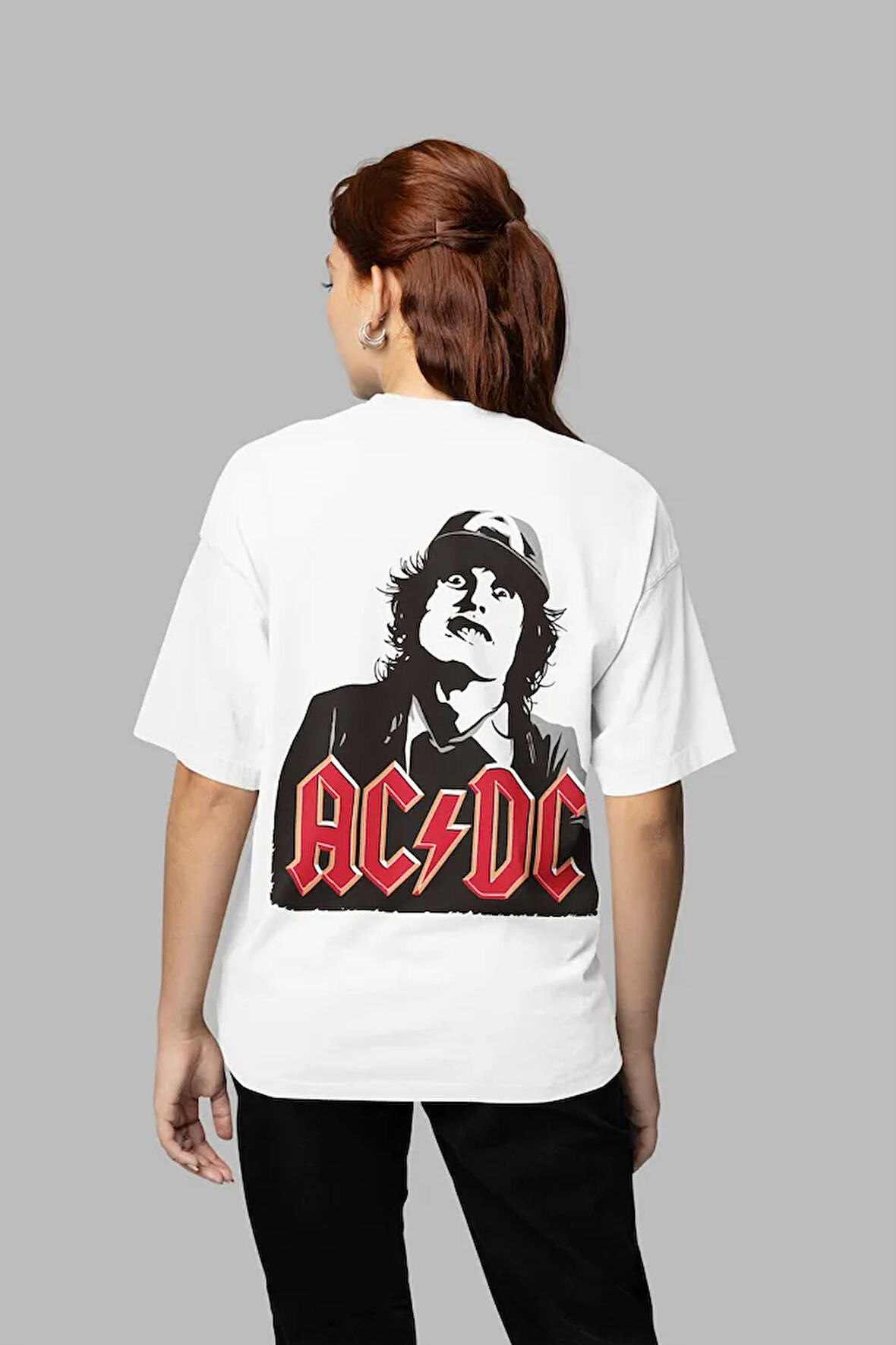 Ac Dc Baskılı Unisex Oversize Tişört
